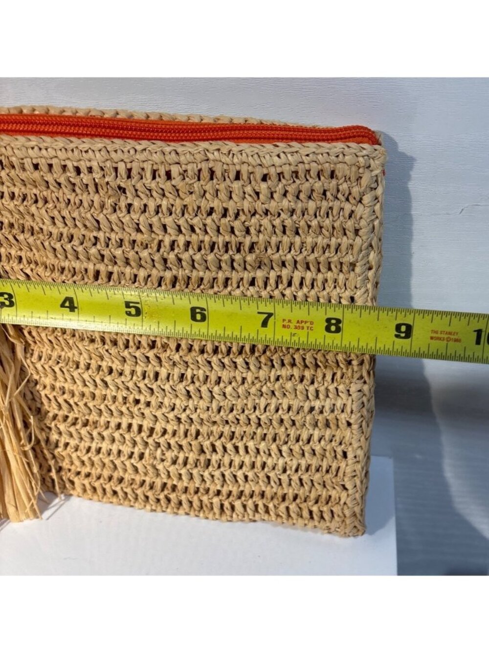 Mar Y Sol Woven Raffia Clutch Orange Zipper & Tassel 8.5 x 6.5" Handmade - Picture 3 of 7